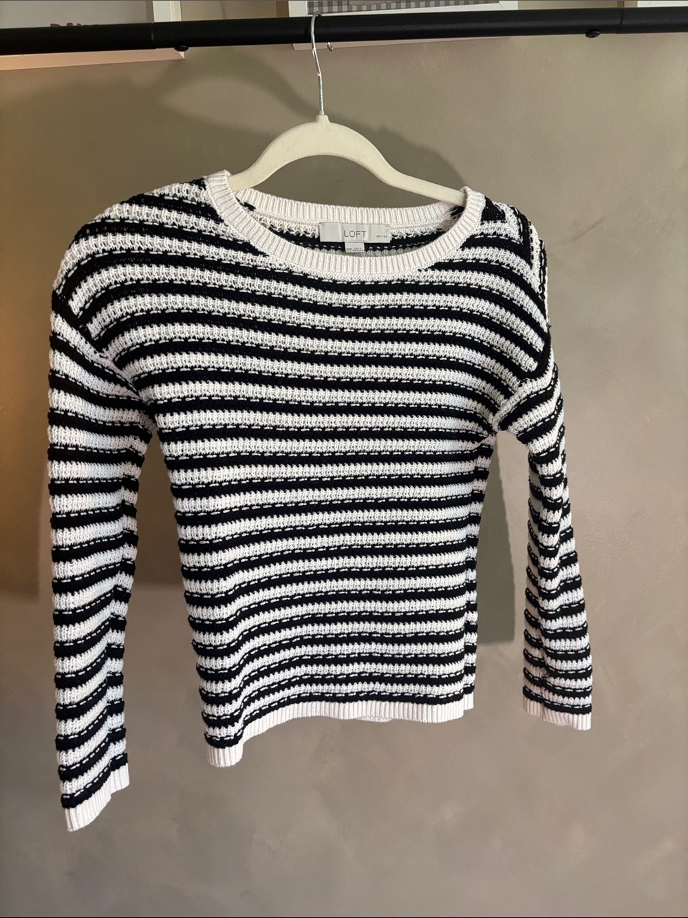 LOFT Black & White Striped Crewneck Sweater